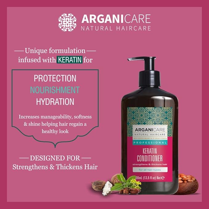 Arganicare Keratin Hair Thickening Conditioner for Men & Women - Deep Conditioning Treatment Enriched with Argan Oil, Jojoba Oil & Shea Moisture - Volumizing Conditioner for Damaged Hair | 13.5 fl oz