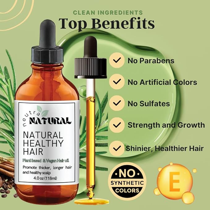 4Oz Plant Based Hair Oil. Neutral Natural Vegan Hair Oil, Tik Tok, Castor oil, Rosemary, Coffee, Cloves, Botanic Oil, Thicker Hair, Hair Growth,Veganic Clean Formula.