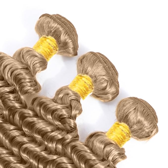 #22 Blonde Bundles Human Hair Deep Wave Bundles 16 Inch Human Hair Weave 1 Bundle Unprocessed Brazilian Virgin Hair Ash Blonde Deep Wave Human Hair Extensions 50 Grams/Bundle