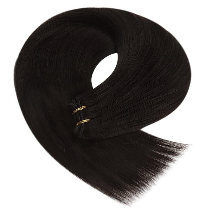YoungSee Sew in Hair Extensions Real Human Hair Brown Human Hair Sew in Extensions Darkest Brown Silky Texture Weft Human Hair Extensions Brown Hair Extensions Real Human Hair Weft 20Inch 100G