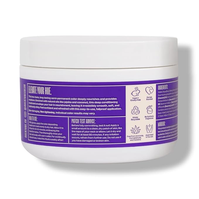 Overtone Color Depositing Semi-Permanent Hair Dye Conditioner - 8 oz For Natural & Color-Treated Hair, Moisturizing Shea Butter & Coconut Oil - Vegan & Cruelty-Free, Vivid Violet