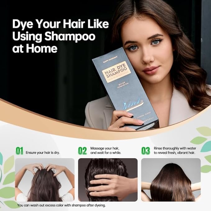 Chestnut Brown Hair Color Shampoo for Dye 4 in 1 Mild Formula for Women & Men, Bloom Scent (Rose & Jasmine), Long-Lasting Home Use Semi-permanent Hair Dye