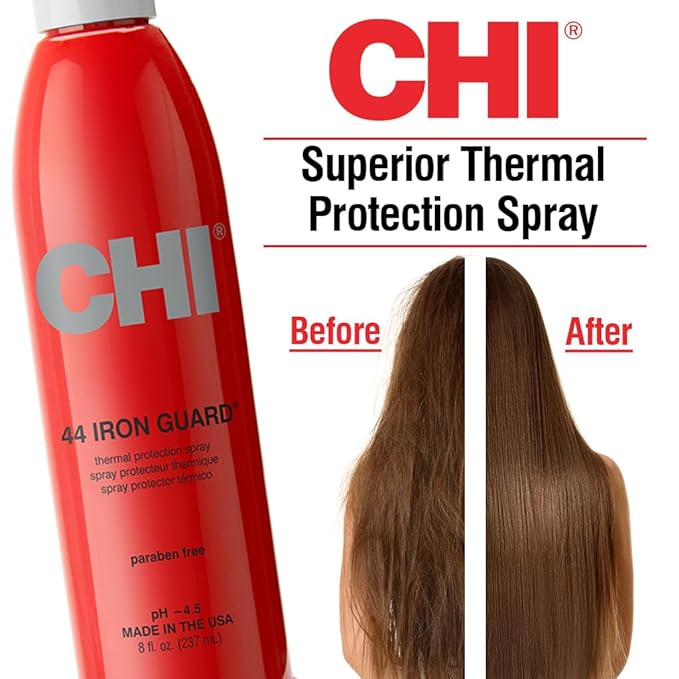 CHI 44 Iron Guard Thermal Protection Spray, Nourishing Formula Helps Resist Heat Damage to Hair & Tame Frizz, Clear, 8 Oz, Pack of 2