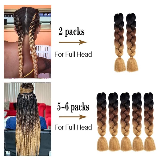 6 Packs Ombre Jumbo Braiding Hair Extensions 24 Inch High Temperature Synthetic Fiber Hair Extensions for Box Braids Braiding Hair (Orange)