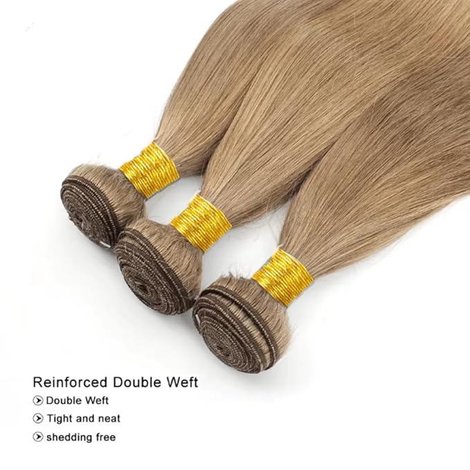 #22 Blonde Bundles Human Hair Straight Bundles 22 24 26 Inch Human Hair Weave 3 Bundle Unprocessed Brazilian Virgin Hair Ash Blonde Straight Human Hair Extensions 50 Grams/Bundle
