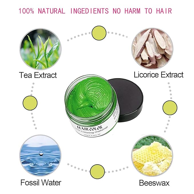 Hair Color Wax, Green Red Purple Pink, 4.23oz Instant Hairstyle Hair Spray, Temporary Hair Color Wax Styling Clays Ash for Cosplay, Party, Masquerade, Halloween.etc