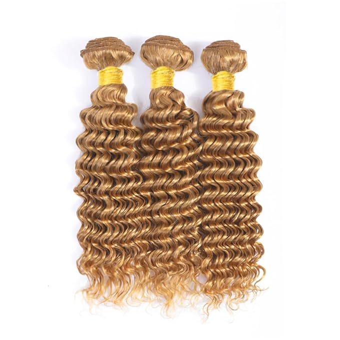 #27 Honey Blonde Bundles Human Hair Deep Wave Bundles 26 28 30 Inch Unprocessed Brazilian Virgin Hair Weave 3 Bundles 50 Grams Per Bundle Blonde Human Hair Extensions For Women