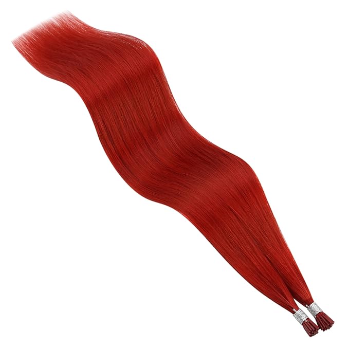 YoungSee Red I Tip Hair Extensions 25g Red I Tips Hair Extensions Real Human Hair Colored Keratin Tip Extensions 18In 30s Color Hair Extension for Women Girls Cosplay Invisible Extensions Human Hair
