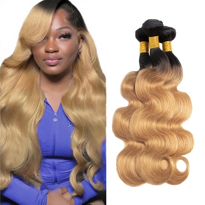 Honey Blonde Bundles Human Hair Ombre Body Wave Bundle 16 18 20 Inch 2 Tone Black and Honey Blonde Body Wave Bundles Niegmeag Virgin Remy Hair Extensions 300g
