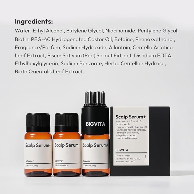 BIGVITA Scalp Serum + | Scalp Massager Applicator for Thicker, Fuller Hair | Hair Growth, Dry Scalp Relief | Biotin, AnaGain™, Centella & Natural Leaf Extracts | Soothes Itchy, Flaky Scalp
