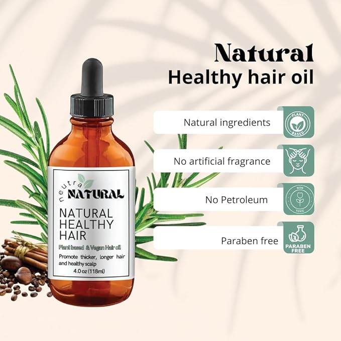 4Oz Plant Based Hair Oil. Neutral Natural Vegan Hair Oil, Tik Tok, Castor oil, Rosemary, Coffee, Cloves, Botanic Oil, Thicker Hair, Hair Growth,Veganic Clean Formula.