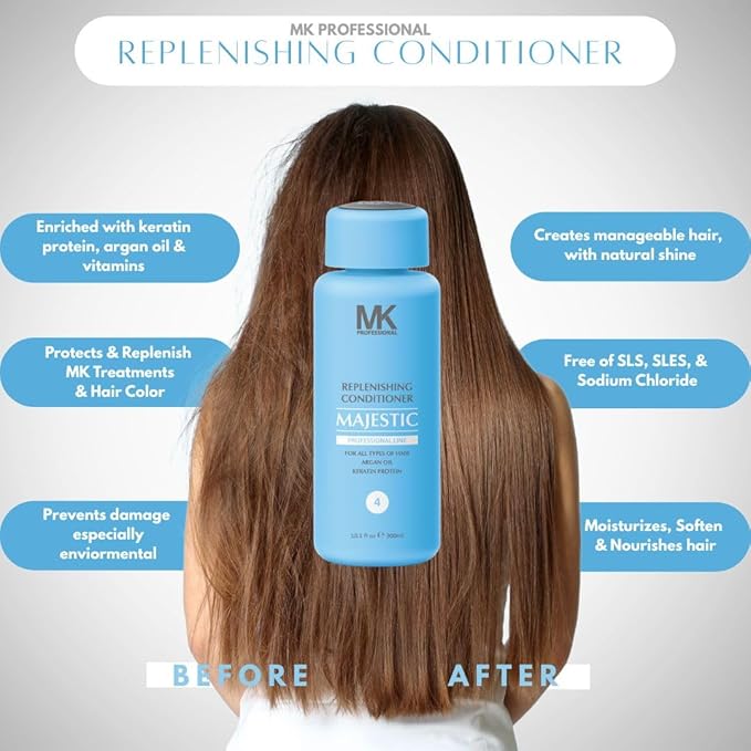 MK PROFESSIONAL Argan Oil Conditioner with Keratin, Sulphate Free Keratin Hair Treatment, Moroccan Oil Conditioner, Strengthens, Repair, Soft & Nourish Hair, Free from SLS & SLES - 10.1 Fl Oz / 300 ml
