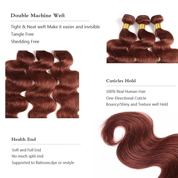 Red Brown Body Wave Bundles Color 33 Body Wave Bundles 8a Grade Brazilian Human Hair Wet and Wavy Soft Silky for Black Women 8 10 12 Inch