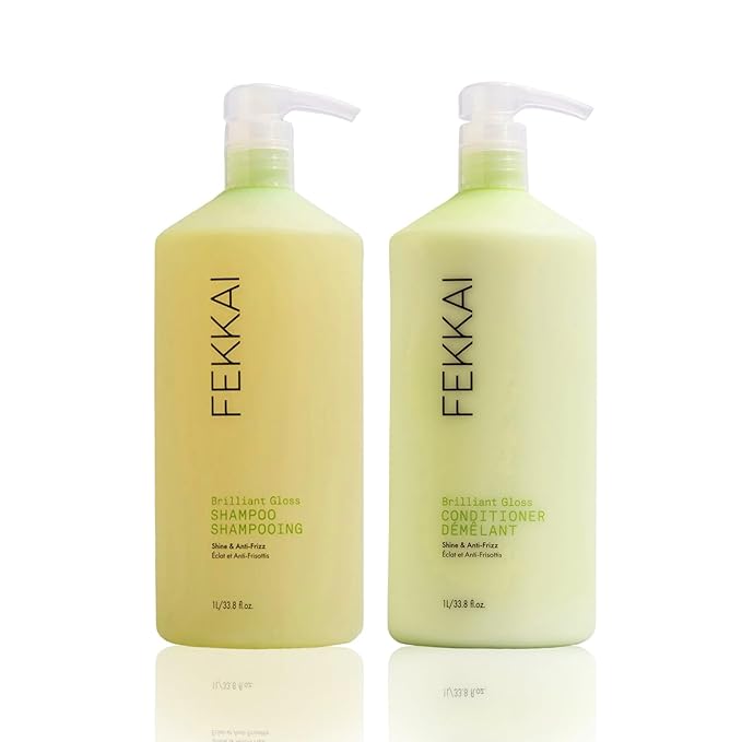 FEKKAI Brilliant Gloss Shampoo (1 Liter) + Conditioner (1 Liter) - Transforms Hair with 4X Shine - Free of Sulfates, Parabens, Phthalates - Vegan, Cruelty-Free