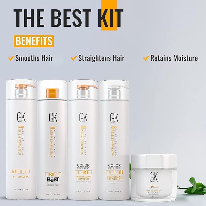 GK HAIR Global Keratin The Best Kit (33.8 Fl Oz/1000ml) Smoothing Keratin Hair Treatment Professional Brazilian Complex Blowout Straightening For Silky Smooth & Frizz Free Hair