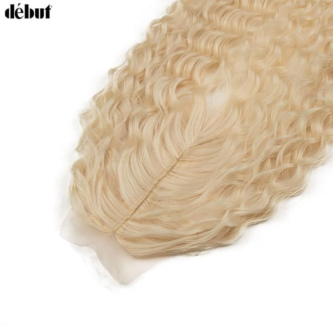 DÉBUT 30 Inch Synthetic Hair Bundles Water Wave 6 Bundles with Closure High Temperature Weaving Hair Extensions 290g for Full Head Heat Resistant Deep Curly Hair 7PCS 613 Blonde