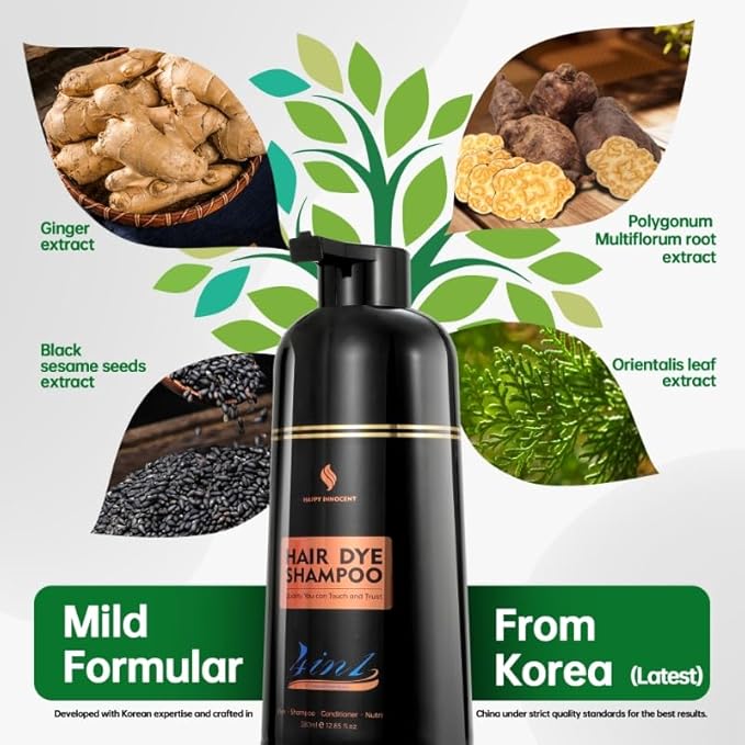 Chestnut Brown Hair Color Shampoo for Dye 4 in 1 Mild Formula for Women & Men, Bloom Scent (Rose & Jasmine), Long-Lasting Home Use Semi-permanent Hair Dye