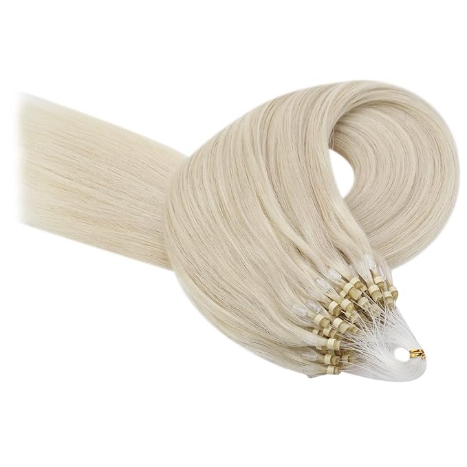 YoungSee Microbead Hair Extensions Blonde 14In Microlink Hair Extensions Human Hair Platinum Blonde 50g 50s Micro Ring Hair Extensions Blonde for Short Hair Beaded Hair Extensions Silky Straight