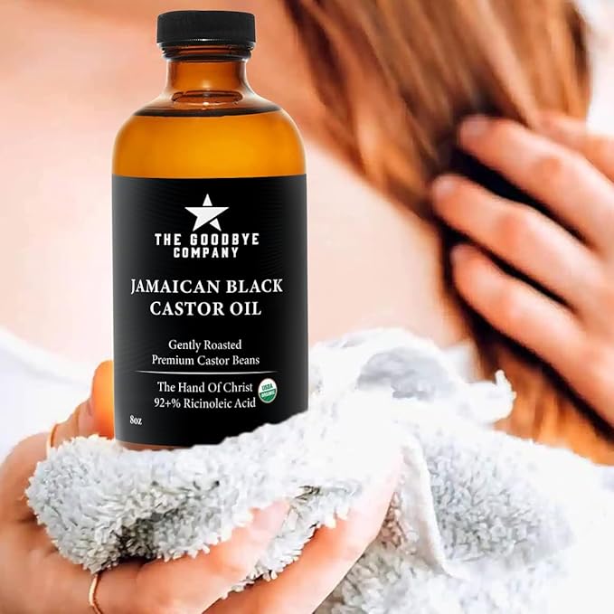 The Goodbye Company Jamaican Black Castor Oil, USDA Certified Organic - 250 mL, Cold Pressed, Unrefined for Eyebrow, Eyelash and Hair Growth (8.5 Ounces)