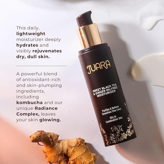 JUARA: Sweet Black Tea & Ginger Oil-Free Moisturizer | Matte Finish Lotion Reduces Shine | Deluxe Moisturizing Facial Treatment | Plumping Hyaluronic Acid | Paraben & Sulfate Free | Vegetarian | 1.7oz