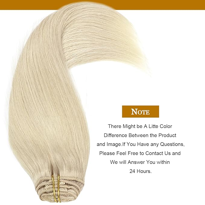 Loxxy 16 Inch Platinum Blonde Hair Extensions Clip in Human Hair 9A Grade Brazilian Human Hair Extension Big Thick Silky Straight Clip in Human Hair For Women #60A 120g 7 Pieces 16 clips
