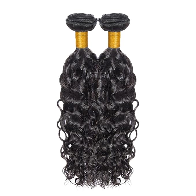 #1B Human Hair Bundles Water Wave Bundles 32 34 Inch 2 Bundles Unprocessed Brazilian Virgin Hair Weave 50 Grams Per Bundle Water Wave Bundle Human Hair Extensions Natural Color