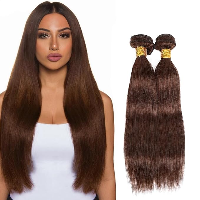 #4 Brown Bundles Human Hair Straight Bundles 20 22 Inch Human Hair Weave 2 Bundle Unprocessed Brazilian Virgin Hair Chocolate Straight Human Hair Extensions