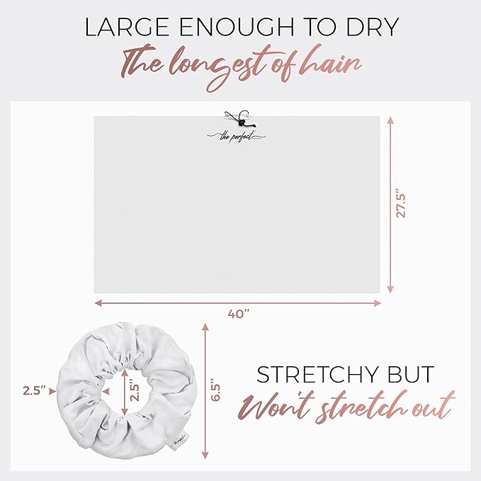 THE PERFECT HAIRCARE Microfiber Hair Towel Wrap + 2 Smooth Large Hair Drying Tie for Wet Hair - Anti-Frizz, Gentle, Absorbent Hair Scrunchies or Face Washing Wristband