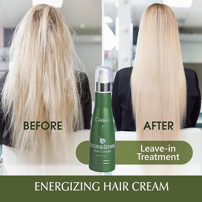 Chihtsai Energizing Hair Cream (6.8oz/200ml) - Instant Leave-in Cream. Moisturize, smooth, promotes shine and bounce to hair. Protecting it from UV rays, heat and wind