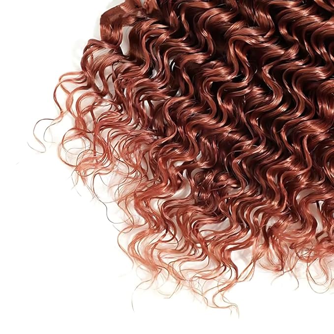 Reddish Brown Human Hair Bundles Color 33 Deep Wave Bundle Mixed Length 24 26 28 Inch Double Weft Unprocessed Brazilian Virgin Remy Hair Copper Red Deep Curly Bundles Silky and Soft