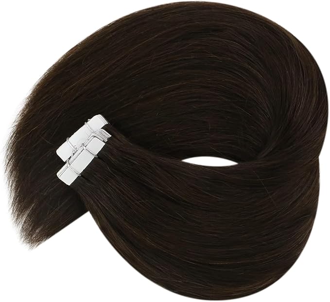 Sunny Hair Tape in Hair Extensions Real Human Hair Invisible Remy Hair Extensions Tape ins for Women Darker Brown 24 inch 20Pcs 50G