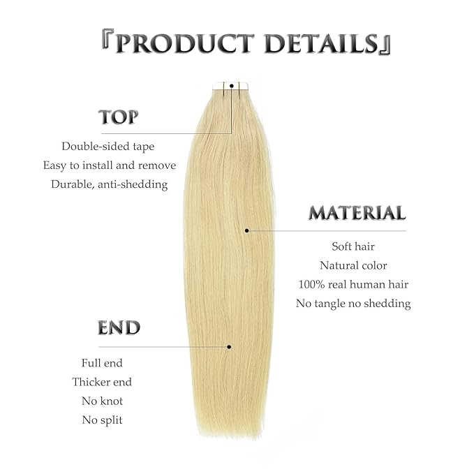 Anrosa Blonde Tape in Hair Extensions Human Hair 20 Inch 50g 20pcs Silky Skin Weft Platinum Blonde Color Remy Invisible Tape in Human Hair Extensions for Women Natural Straight Hair