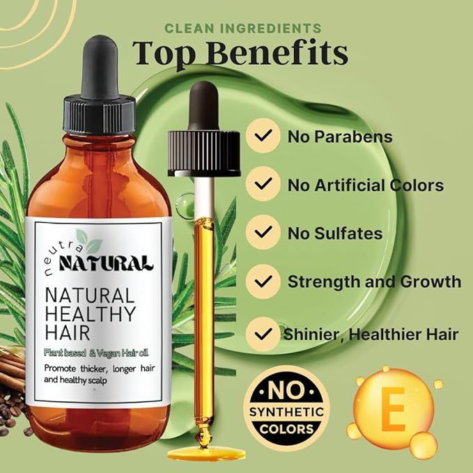 2Oz Plant Based Natural Ingredients hair Oil - TikTok Rosemary Oil for Hair oil with Coffee, Castor and Tea Tree Extract Hair Oli.
