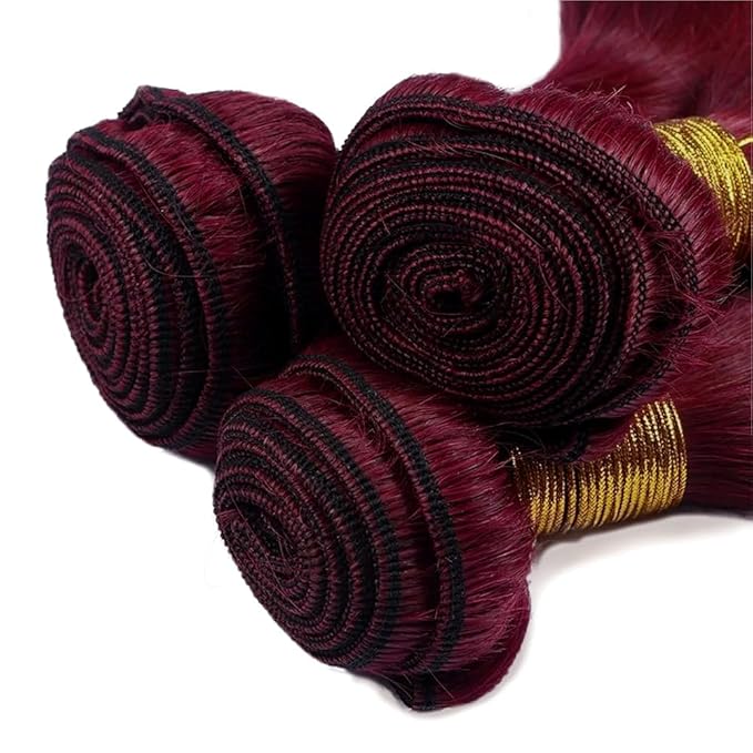 Wine Red Burgundy Straight Bundles Color 99j Burgundy Human Hair Straight Bundles 12 14 16 Inch Double Weft Brazilian Hair Extensions Soft and Silky for Women