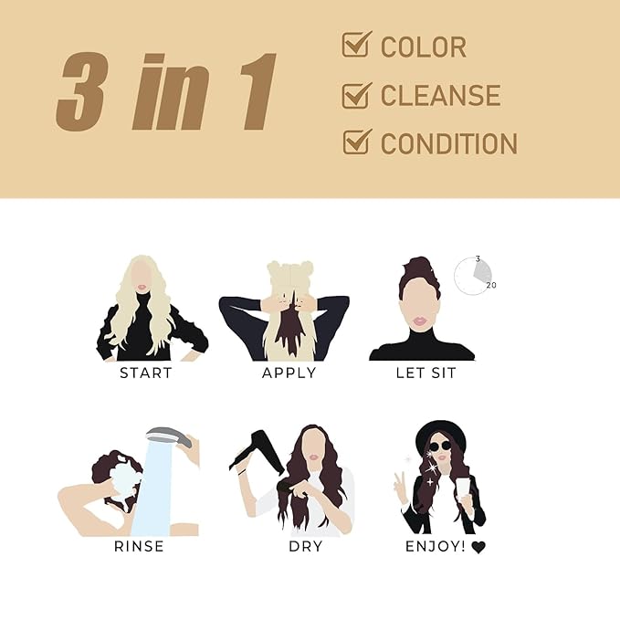 Fvquhvo Hair Dye Shampoo 3 in 1, Hair Color Shampoo for Women Men, Works in Minutes, Long Lasting Coffee Hair Dye, Brown Hair Shampoo, Easy to Use, 16.90 Fl Oz