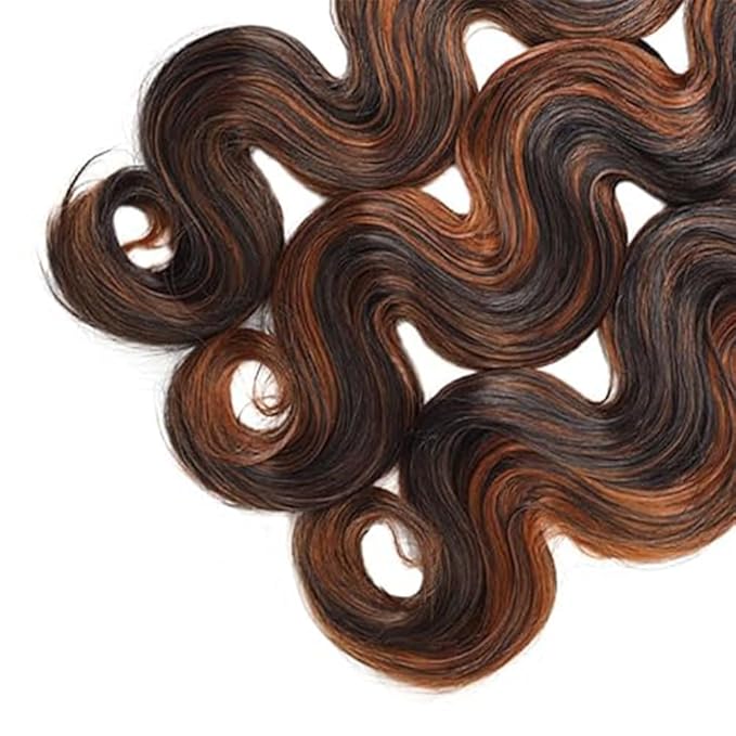 P1B30 Highlight Body Wave Bundles Black Mixed With Light Brown Body Wave Bundles Brazilian Wavy Weave With Soft and Silky for Women 12 12 12 Inch