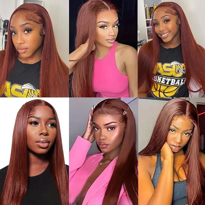Reddish Brown Human Hair Straight Bundles - 30, 32, 34 Inch - Unprocessed Copper, Auburn, Silky Soft Remy Hair Extensions