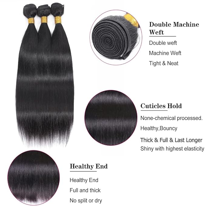 Straight Bundles Natural Black Bundles 8 10 12 Inch Brazilian Straight Bundles Human Hair Soft and Silky for Women
