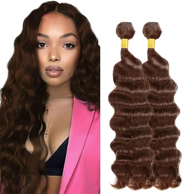 #4 Brown Bundles Human Hair Deep Wave Bundles 14 16 Inch Human Hair Weave 2 Bundle Unprocessed Brazilian Virgin Hair Chocolate Deep Wave Human Hair Extensions