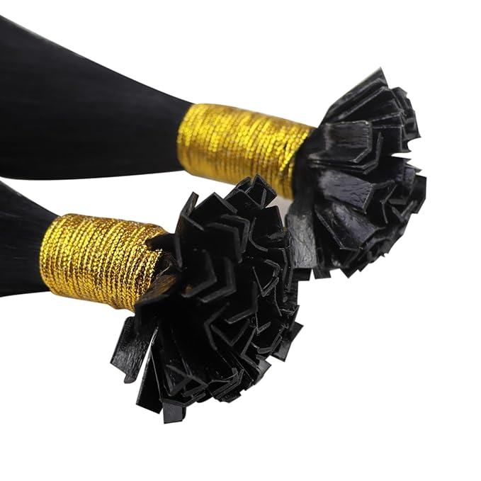 YoungSee Ktip Human Hair Extensions Jet Black 24inch Remy Hair Extensions K Tip Jet Black Keratin Human Hair Extensions Black Soft and Silky K Tip Extensions Long Straight Hair 50s/50g