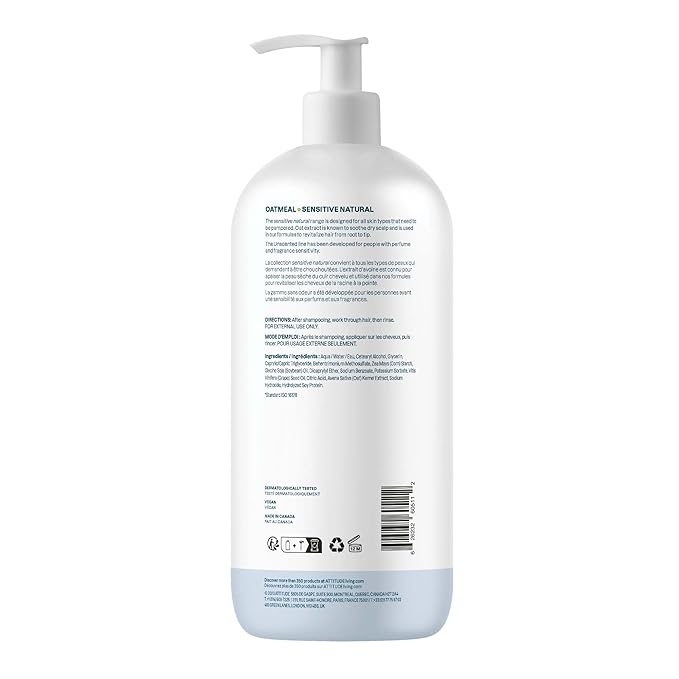 ATTITUDE Hair Conditioner for Sensitive Dry Scalp, Soothing Oat, Naturally Derived Ingredients, Dermatologically Tested, Vegan Detangler, Extra Gentle, 32 Fl Oz (Pack of 6)