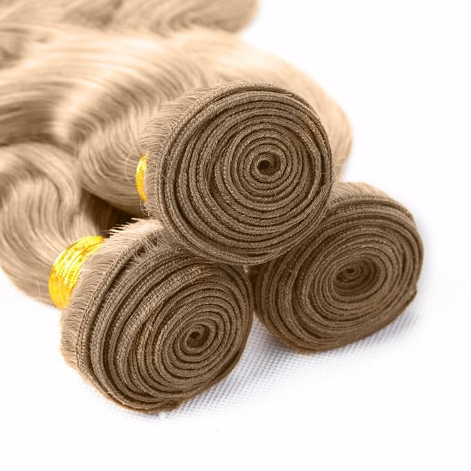 #22 Blonde Bundles Human Hair Body Wave Bundles 32 Inch Human Hair Weave 1 Bundle Unprocessed Brazilian Virgin Hair Ash Blonde Body Wave Human Hair Extensions 50 Grams/Bundle