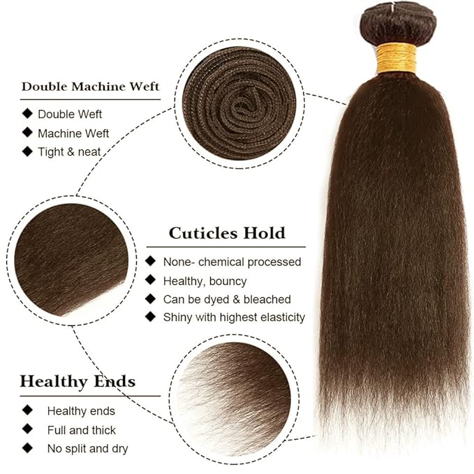 #4 Brown Bundles Human Hair Kinky Straight Bundles 22 24 Inch Human Hair Weave 2 Bundle Unprocessed Brazilian Virgin Hair Chocolate Yaki Straight Human Hair Extensions
