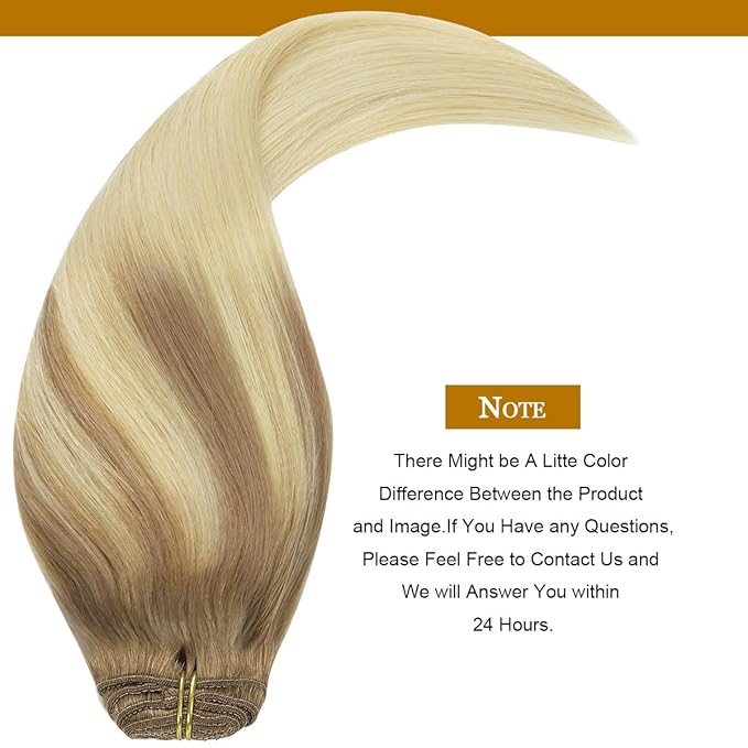Loxxy Clip in Hair Extensions Remy Human Hair Lace Double Weft Natural Hair Extensions Ombre B#8/60 Light Brown Fading to Platinum Blonde 7pcs with 16 Clips 120g 16 Inch