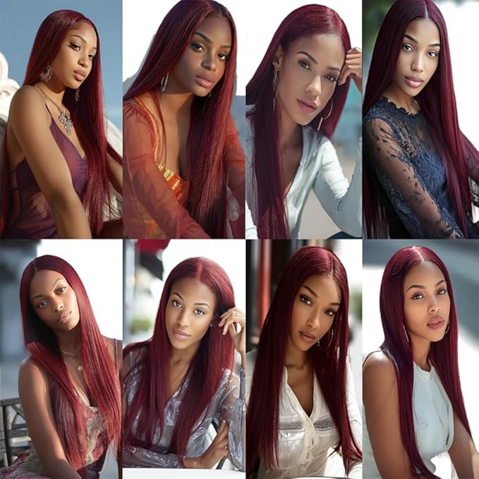 Burgundy Straight Bundles Color 99j Straight Human Hair Bundles Double Weft Brazilian Soft and Silky for Black Women 16 18 20 Inch