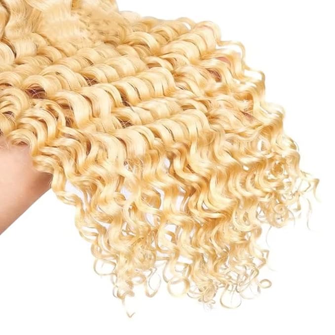 #613 Blonde Human Braiding Hair Deep Wave Bulk 16 16 16 Inch Human Hair Weave 3 Bundle Unprocessed Brazilian Virgin Hair Honey Blonde Deep Curly Braiding Hair Extensions 50 Grams/Bundle