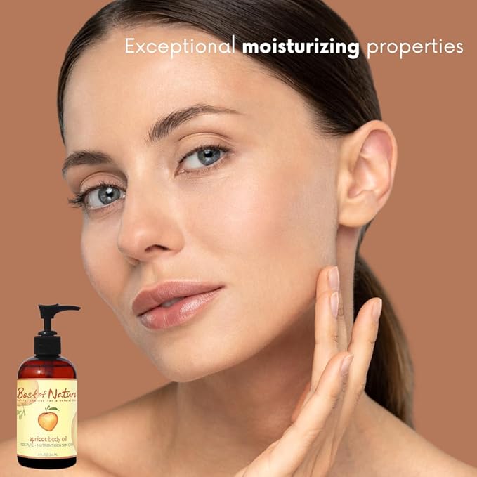 Best of Nature 100% Pure Apricot Oil – Lightweight Massage & Body Oil, Unscented Moisturizer for Hair, Skin, Face, Ideal Carrier Oil for Essential Oils, 8 fl oz
