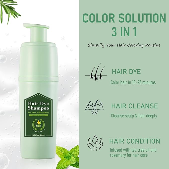 Brown Hair Dye Shampoo, Instant Hair Color Shampoo, Covers Gray in Minutes, Brown Hair Shampoo, Champu Para Canas, Easy to Use 16.90 Fl Oz