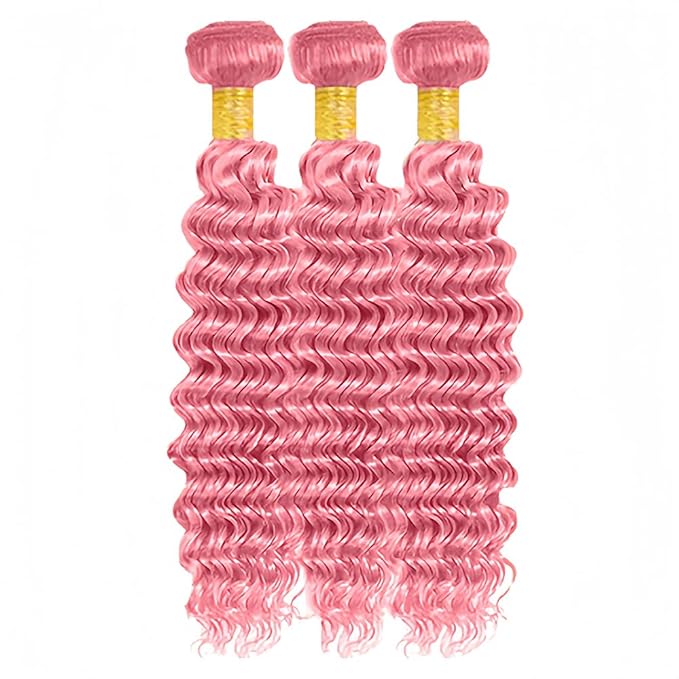 Pink Bundles Human Hair Pure Pink Deep Wave Bundle Peruvian Unprocessed Virgin Remy 3 Bundles 20 22 24 Inch Double Weft Hair Weave 300g
