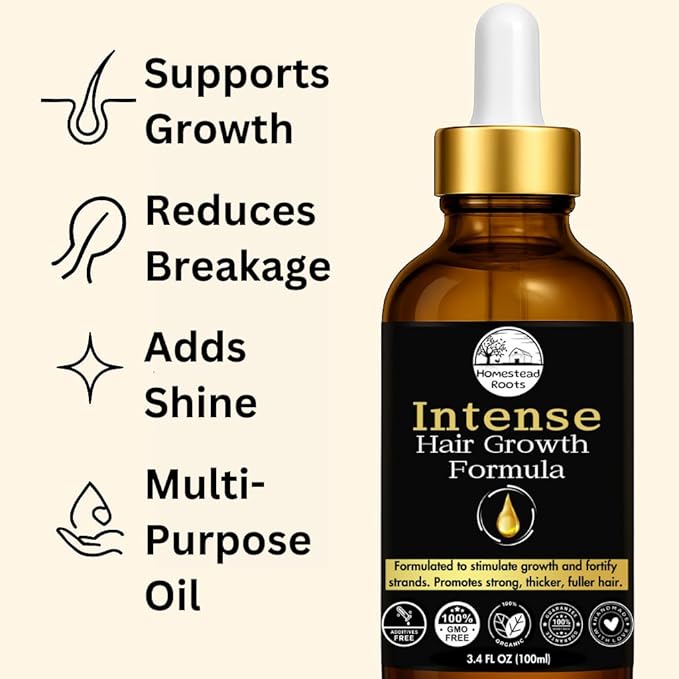 Intense Hair Growth Oil - Organic - Blend of 17 Oils (Batana, Castor & Rosemary) – Supports Thicker, Fuller Hair (3.4 oz)